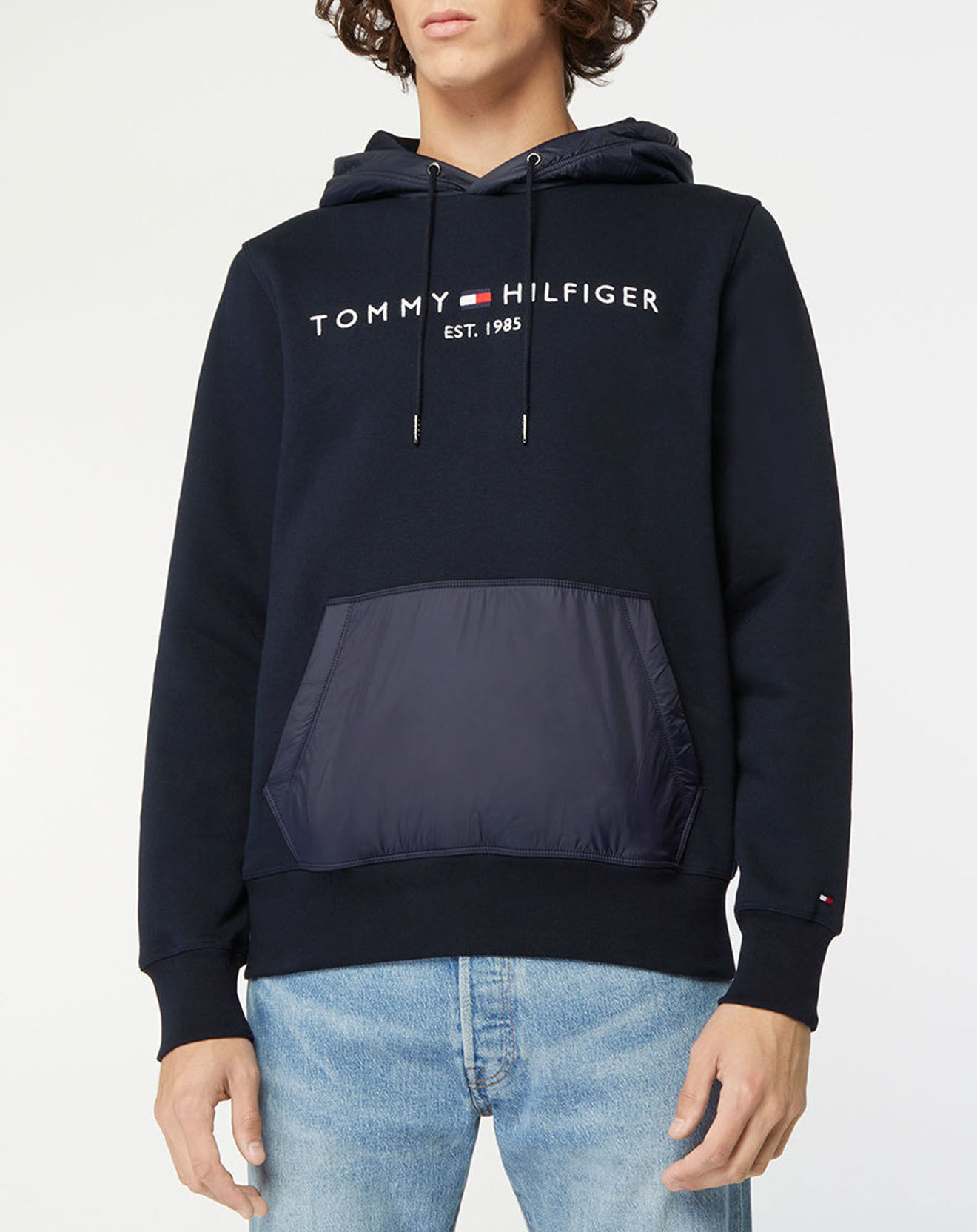 Tommy Hilfiger Sweat à capuche bimatière Mix Media bleu marine
