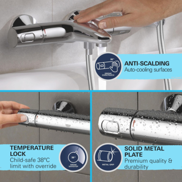 Grohe regendoucheset Quickfix Vitalio Joy XXL - hoofddouche 31 cm - met handdouche en thermostaatkraan 3 standen chroom - hartafstand kraan 15 cm