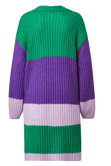 Long-Strickjacke, oversized, Blockstreifen, offene Form, Langarm