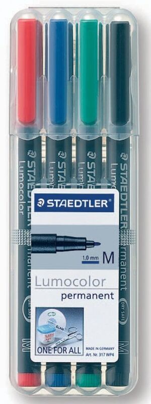 Staedtler Folienschreiber Lumocolor permanent M, 4er Etui, assortiert