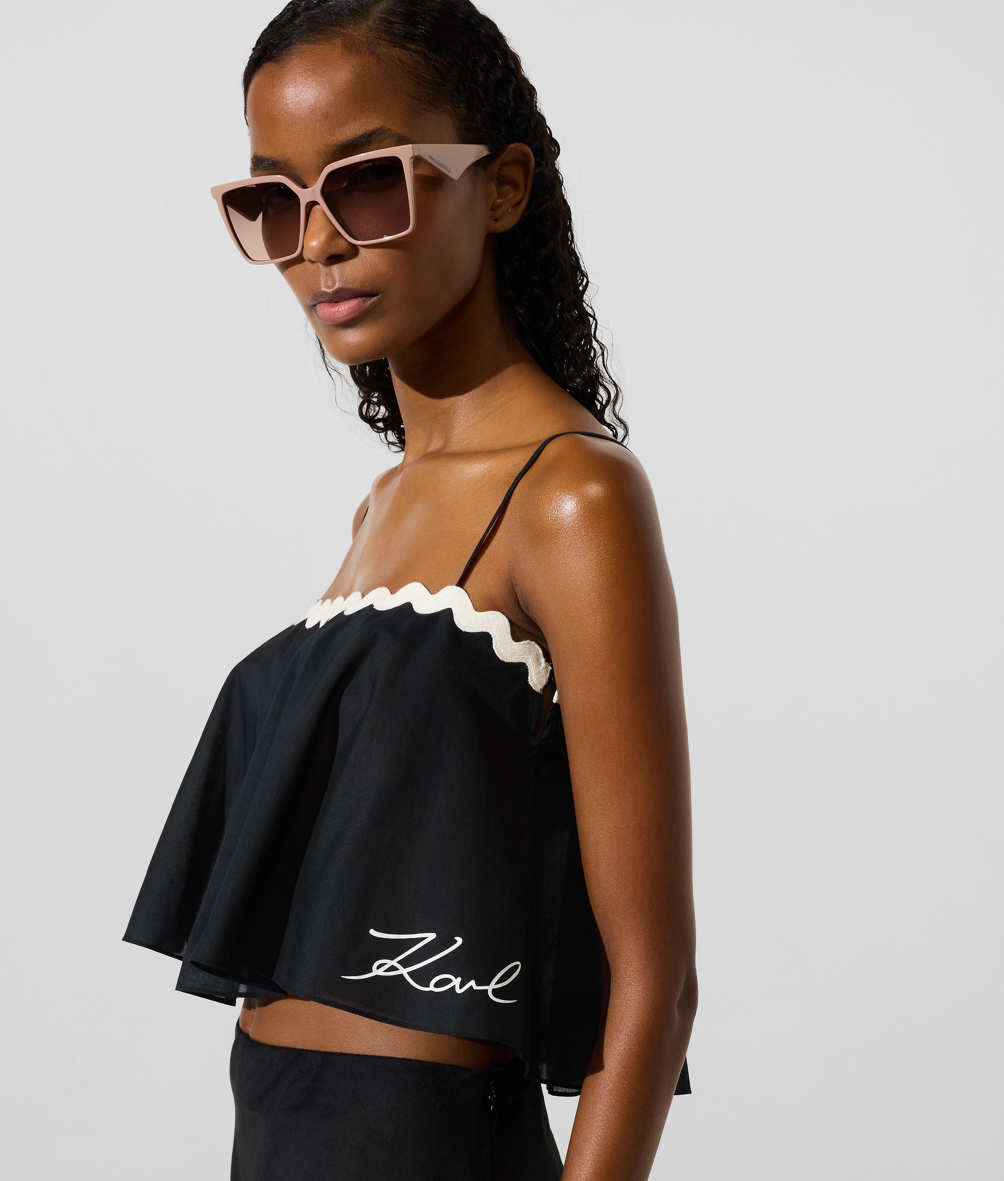 Cropped strandtop met schulprand