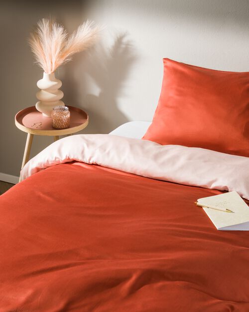 housse de couette satin 140x200220 uni terracotta/rose