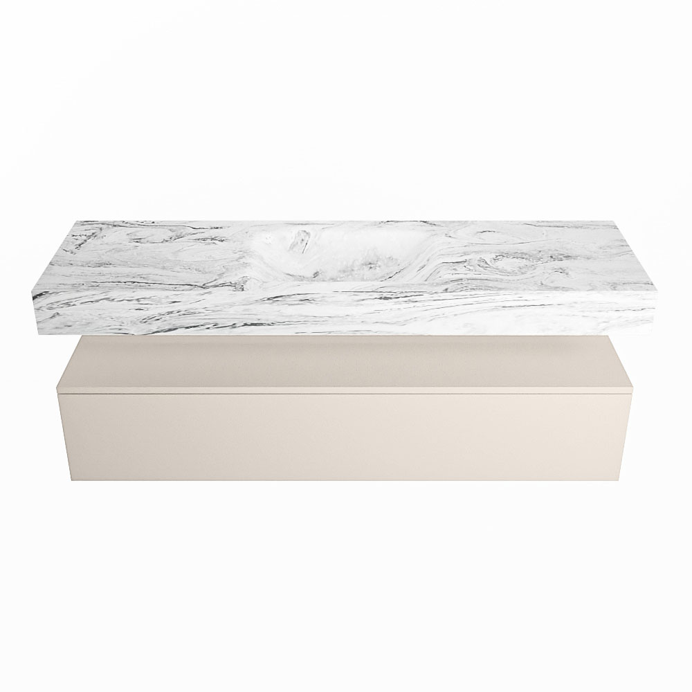 Mondiaz Alan DLux badmeubel 150cm linen 1 lade met wastafel glace midden 1 kraangat