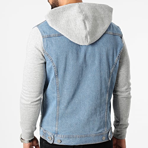 Veste Jean Capuche 12201721 Bleu Denim Gris Chiné