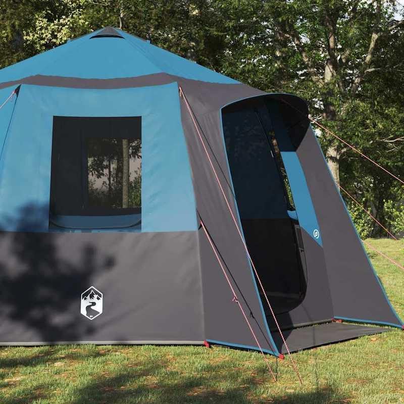 Pavillon-Rahmen Hütten-Zelt 405 x 405 cm mit Dach - Blau/Grau - 185T Polyester mit PU-Beschichtung - Wetterfest & Langlebig für Garten, Camping & Outdoor