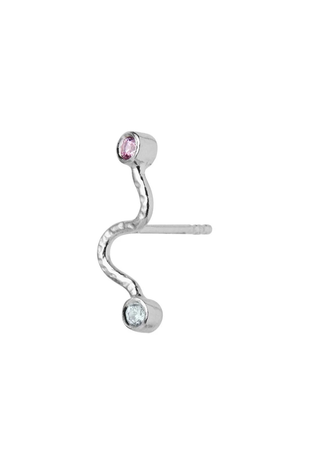 Stine A Big Wave Earring With Pastel Pink & Blue Stones Silver