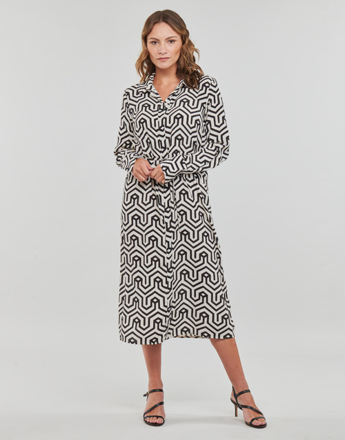 Vila - VIDACA SANA L/S MIDI CALF SHIRT DRESS/SU - Noir / Blanc