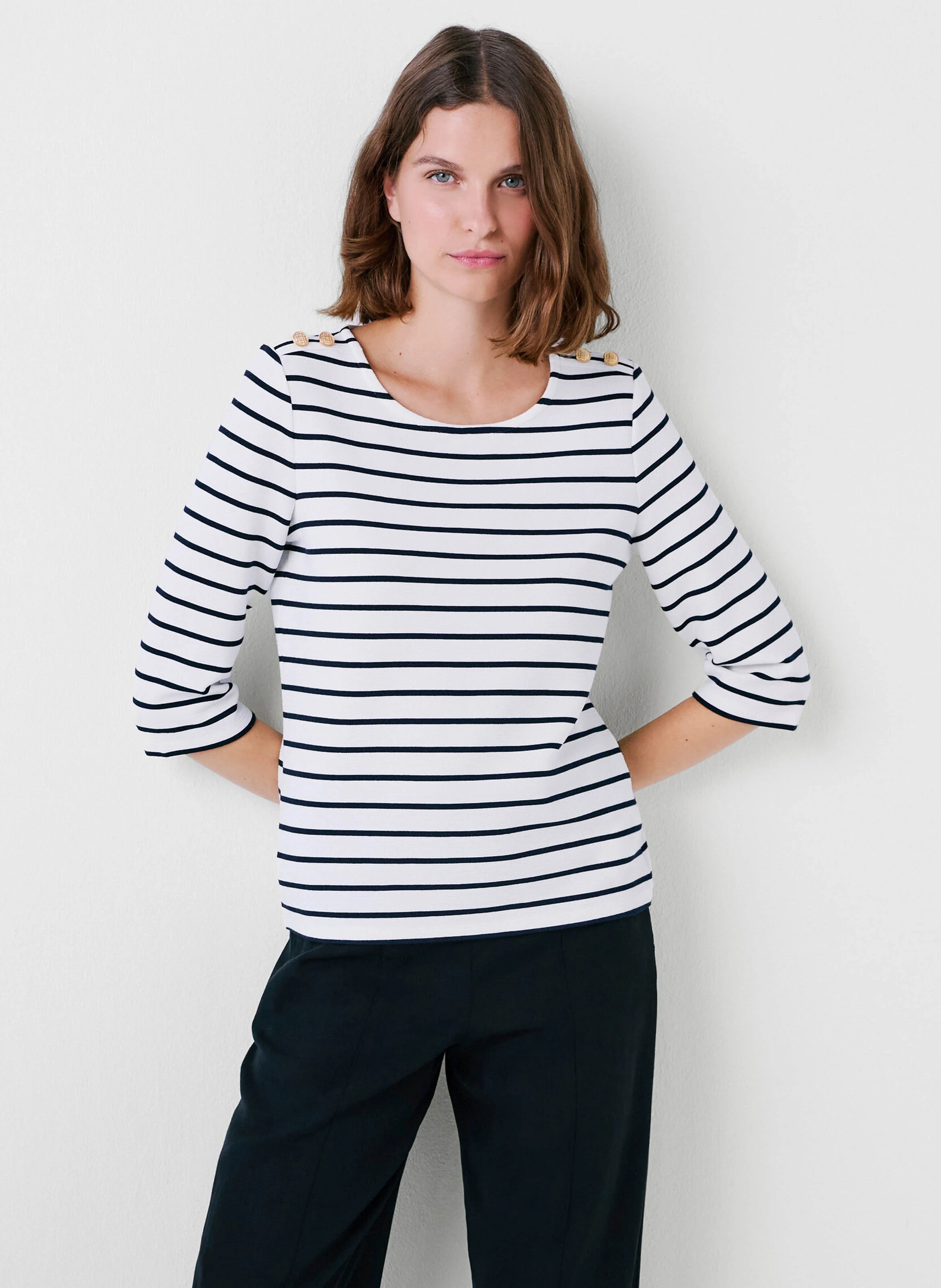 TOLYMPIADE - Tee-shirt col bateau droit à rayures | Bleu