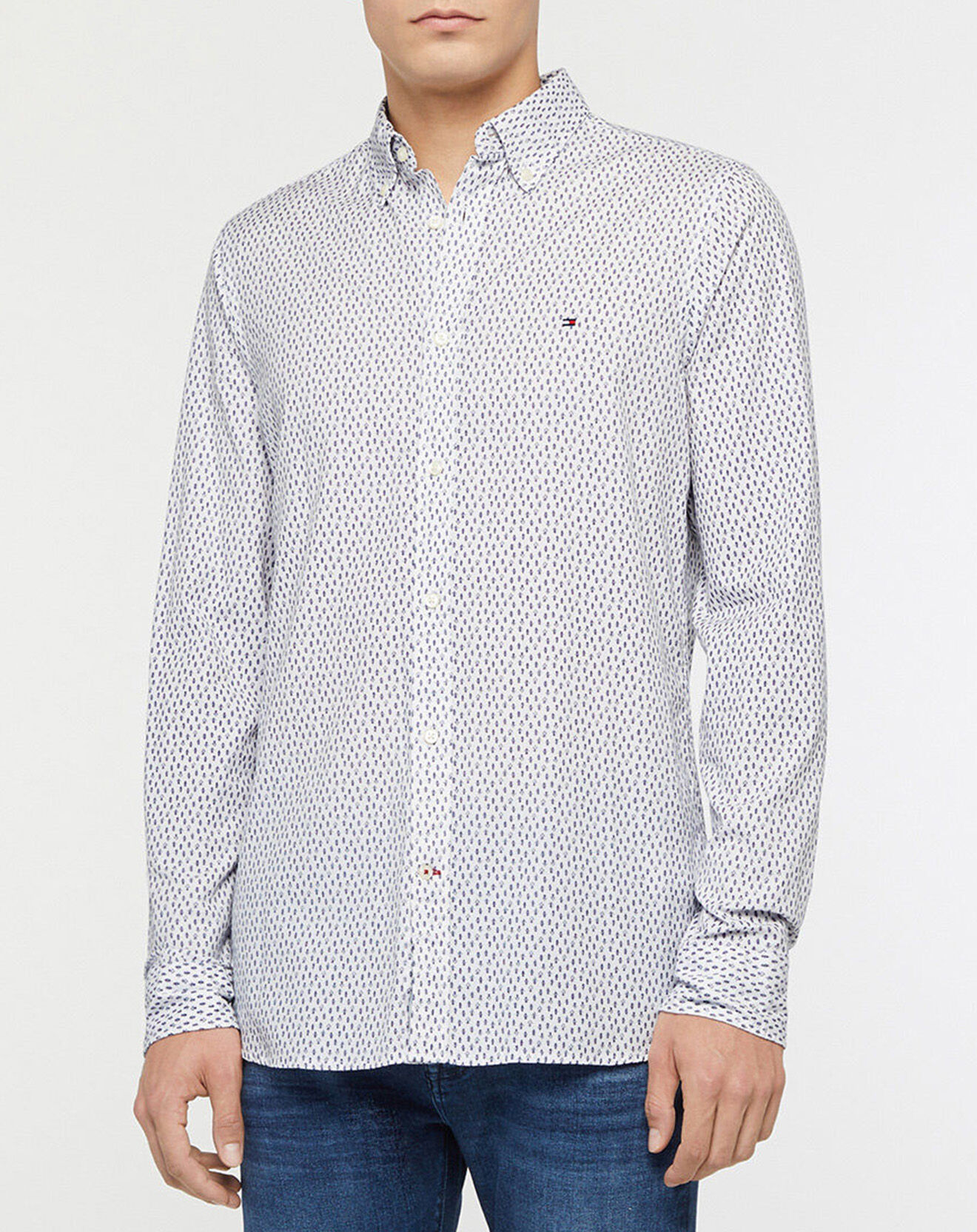 Tommy Hilfiger Chemise Slim 100% Coton Bio imprimé fantaisie blanc/bleu