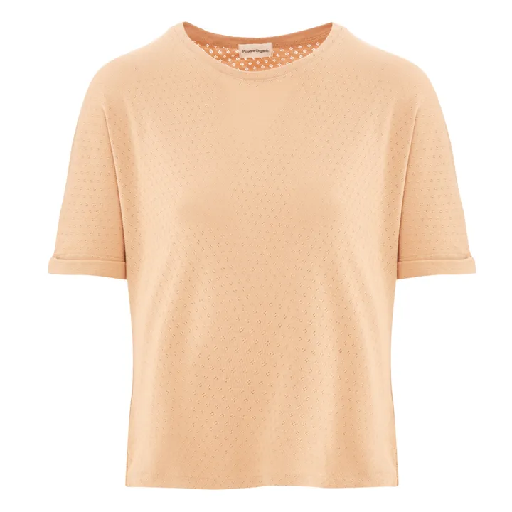 Poudre Organic T-Shirt Coton Bio Pointelle Marjolaine - Collection Femme  | Camel