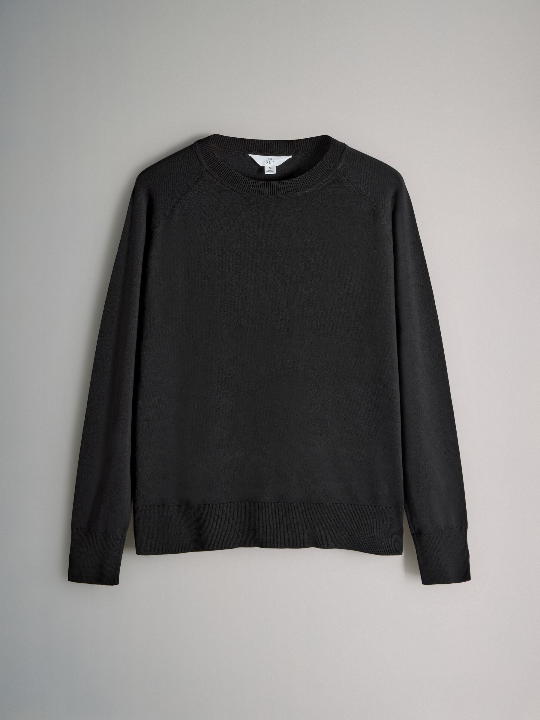 Zwart/Antraciet/Grijs/Zwart & Crème Strepen - The Set Fine Knit Crew Neck Jumpers