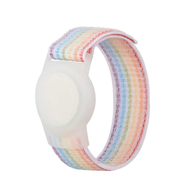 Apple AirTag Nylon Armband mit Klettverschluss (Gelenkumfang: 150-190mm) - Weiss / Regenbogen