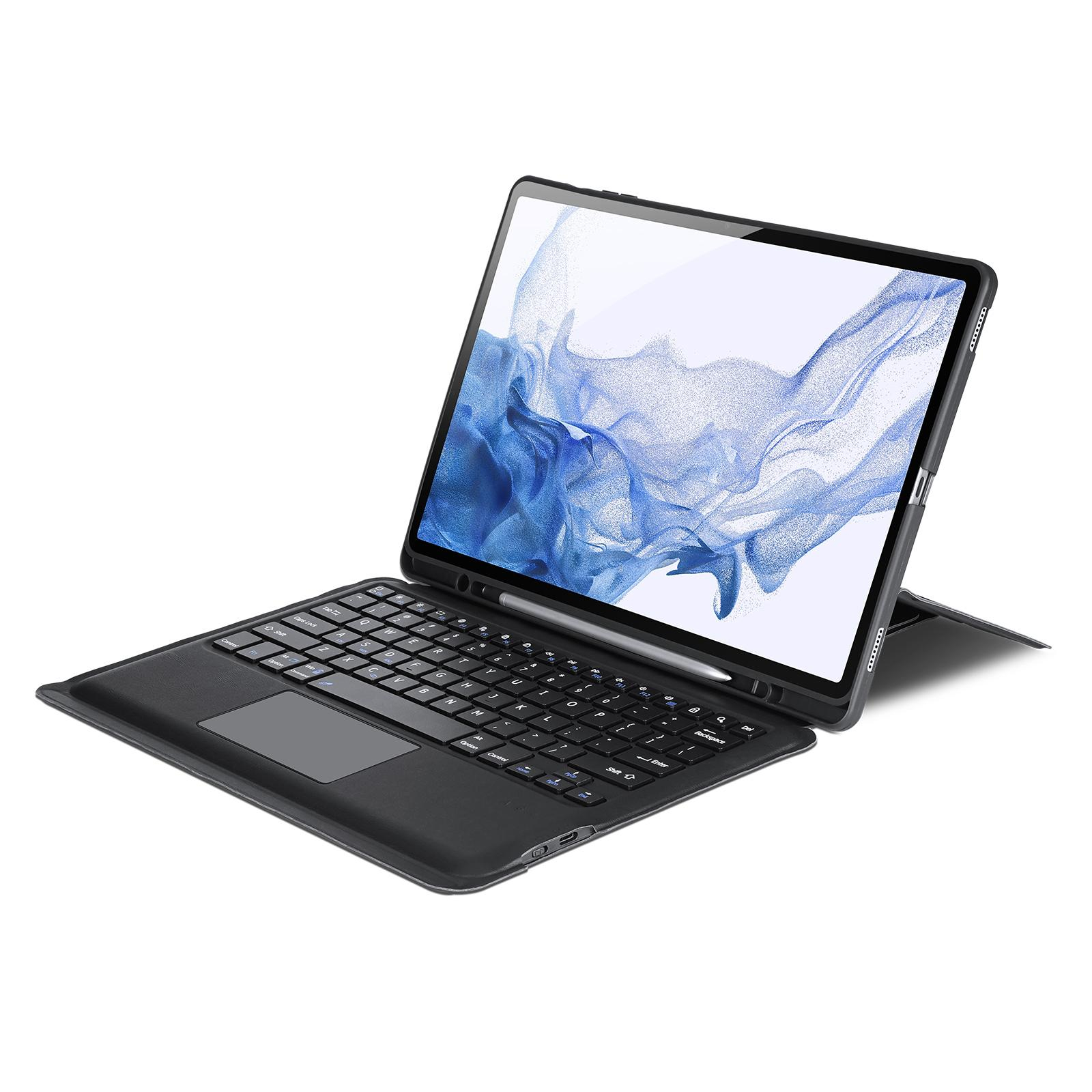 2in1 Samsung Galaxy Tab S8  Plus / Tab S7  Plus / Tab S7 FE 5G Leder Tasche Magnetische Bluetooth Tastatur   S-Pen Halterung (QWERTY) - Schwarz