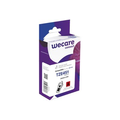 WECARE - Ruban d'étiquettes auto-adhésives pour Brother TZE451 - 1 rouleau (24 mm x 8 m) - fond rouge écriture noire