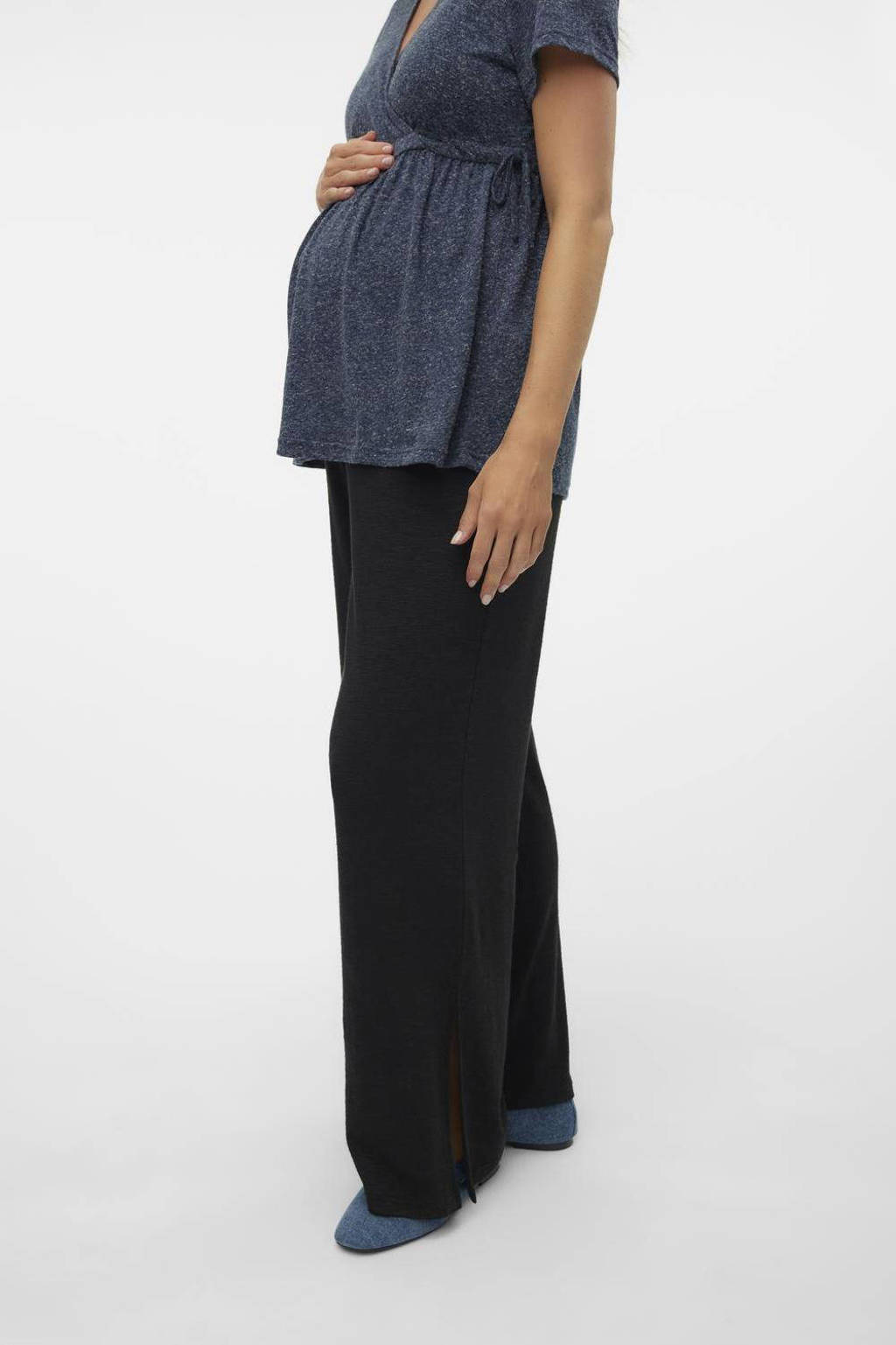 MAMALICIOUS wide leg zwangerschapspantalon MLFREDERIKKE zwart