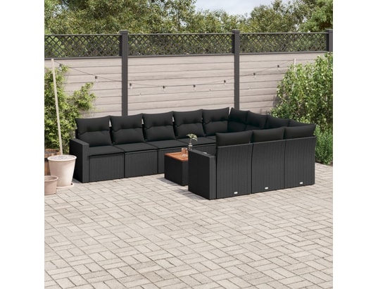 VIDAXL - Salon extérieur Salon de jardin 11 pcs avec coussins noir résine tressée