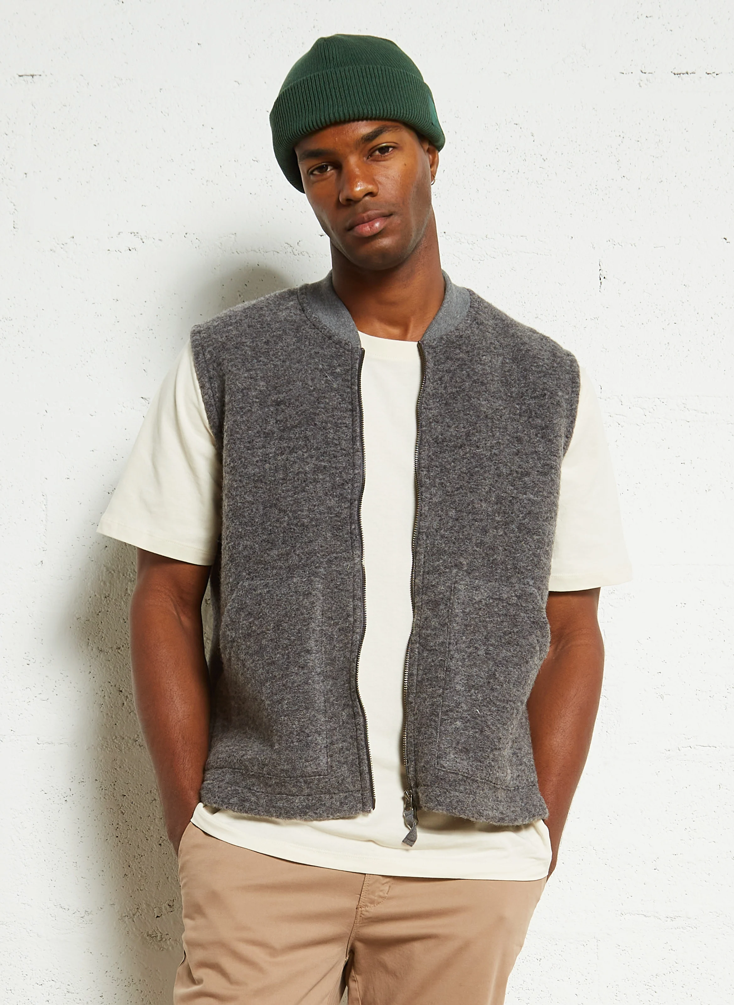 Veste col teddy en laine mélangée | Gris