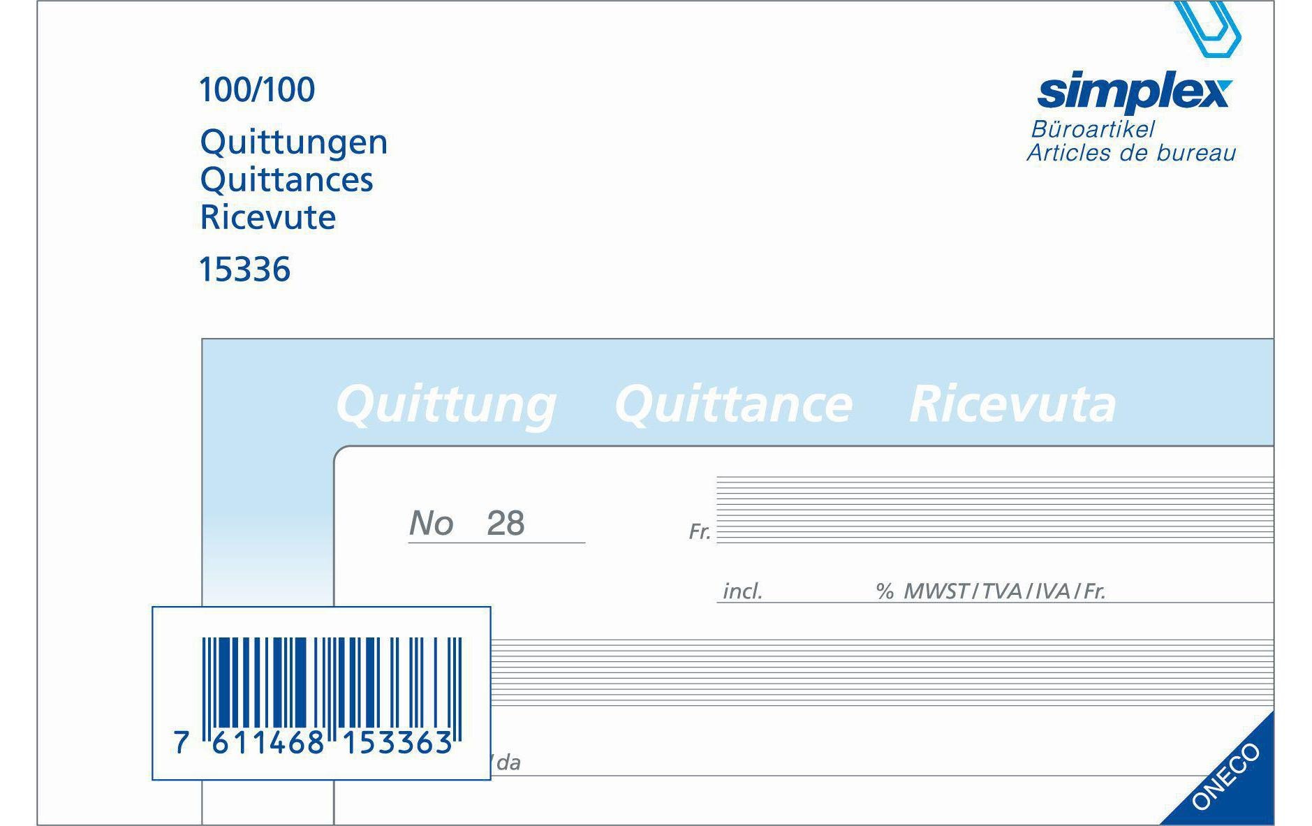 Durchschreibeblock Quittung D/F/I A6Quittungen im Querformat D/F/I