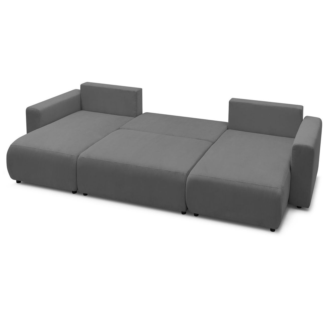 Bobochic Canapé panoramique convertible coffre velours côtelé envy gris foncé - 386x153x95 cm
