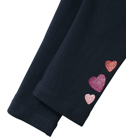 Name It Leggings - NmfBiline - Dark Sapphire m. Glitzerherzen