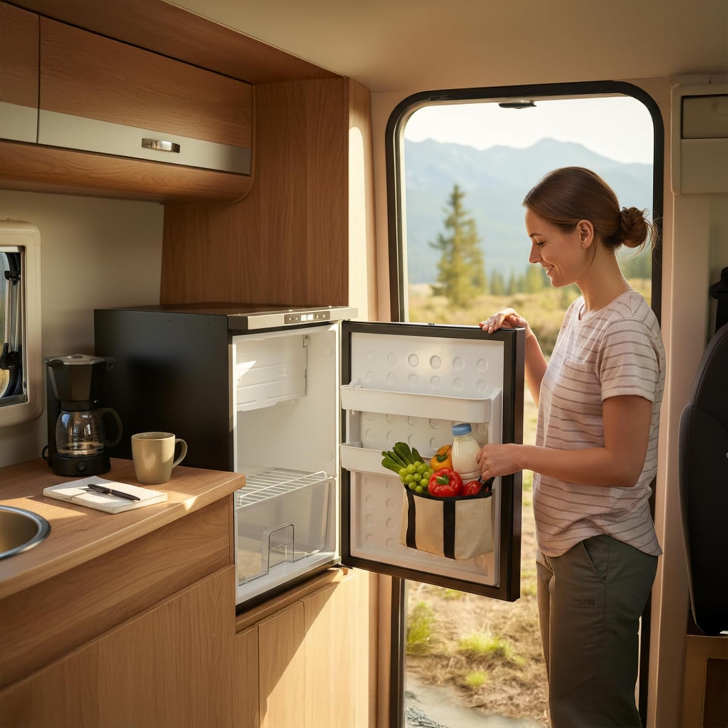 65L Kompressor Kühlbox mit APP-Steuerung 12V 24V, Energiesparender Mini Kühlschrank mit seitlich öffnender Tür, Kühlschrank klein mit Gefrierfunktion für Auto, LKW, Boot, Reisemobil, Camping