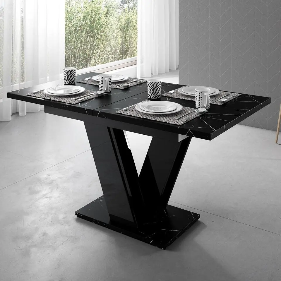 Meubella - Eetkamertafel Moris - Zwart marmerlook - 160 cm - Uitschuifbaar