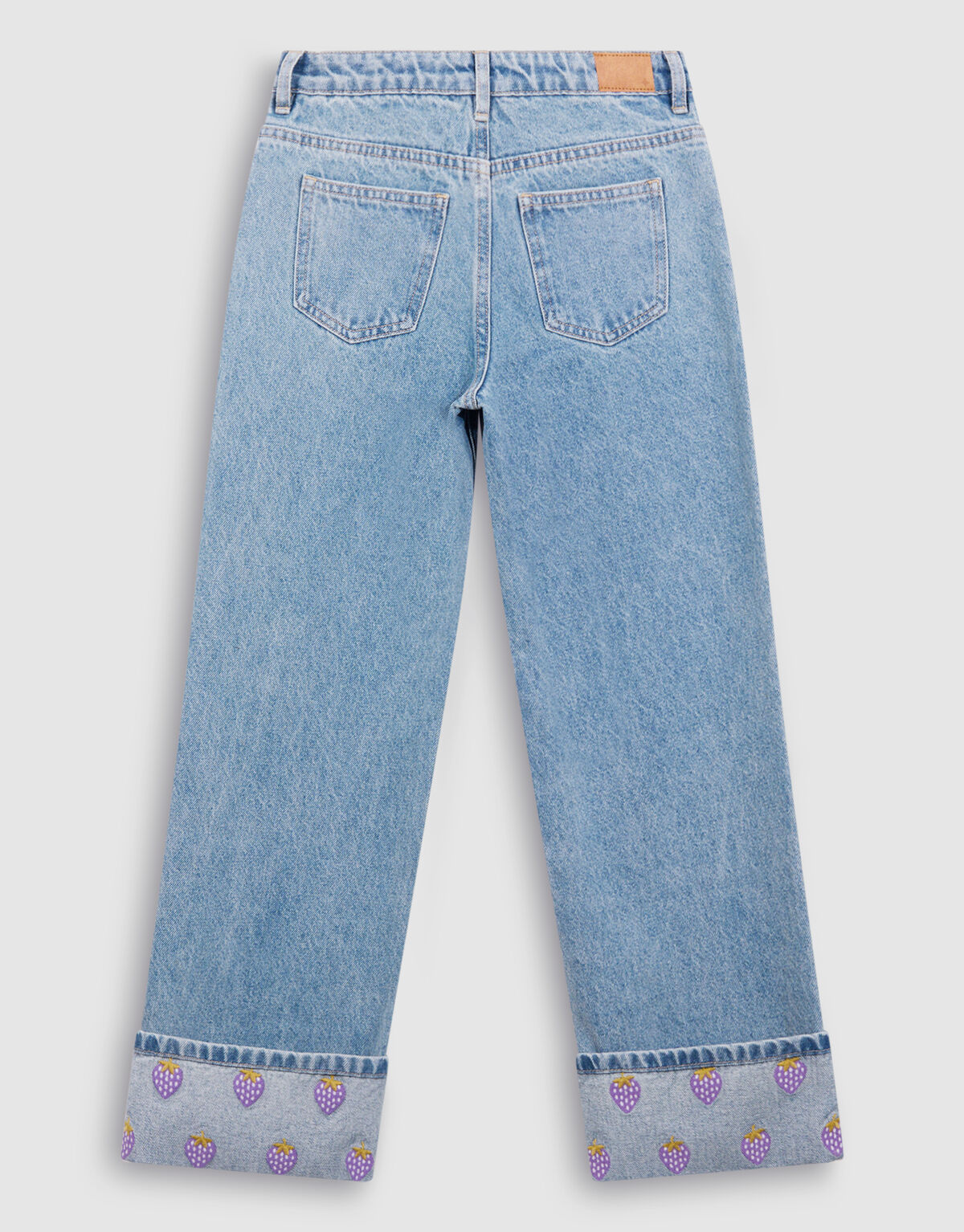 Embroidery Wide Leg Fit Jeans Bleached