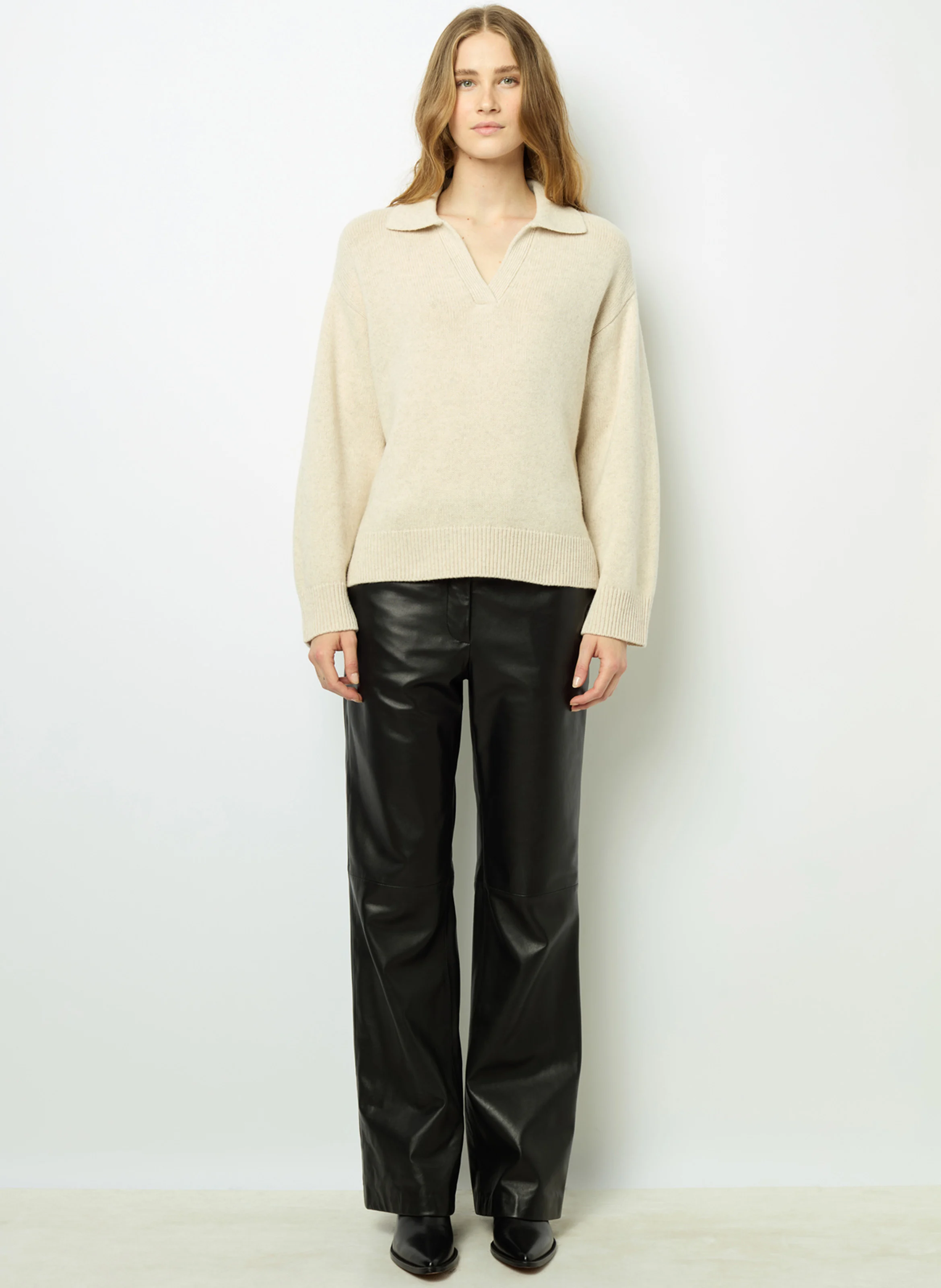 JANA - Pull col classique en laine | Beige