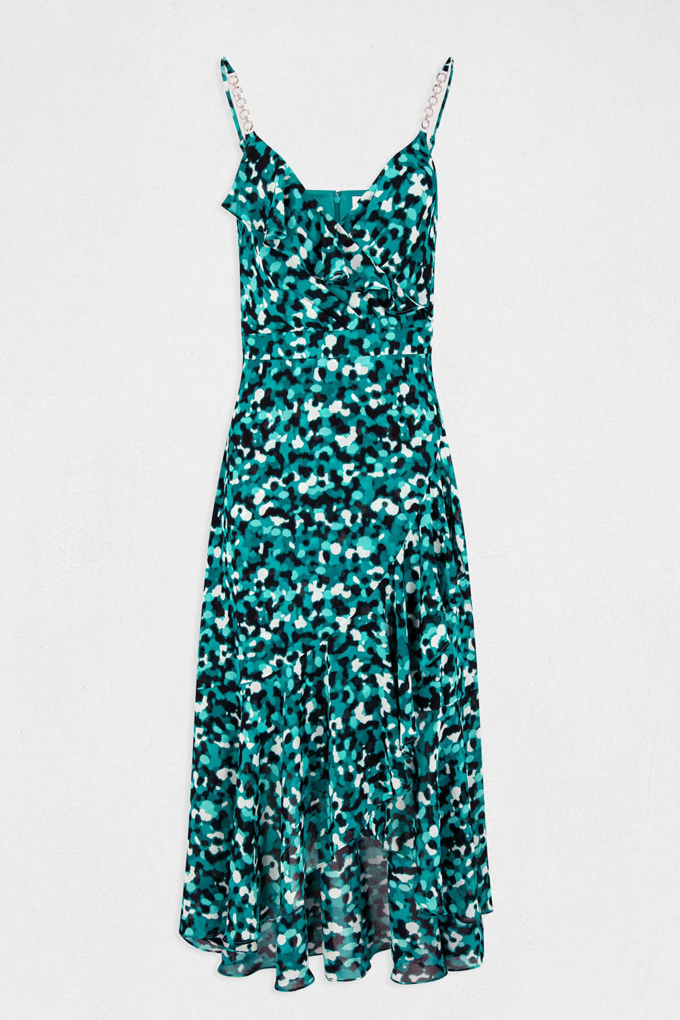 Vestido longo evasê estampado - Estampa verde