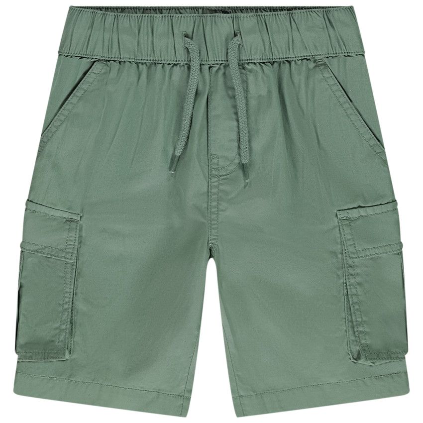 Bermuda cargo uni en popeline pour garçon - Kaki