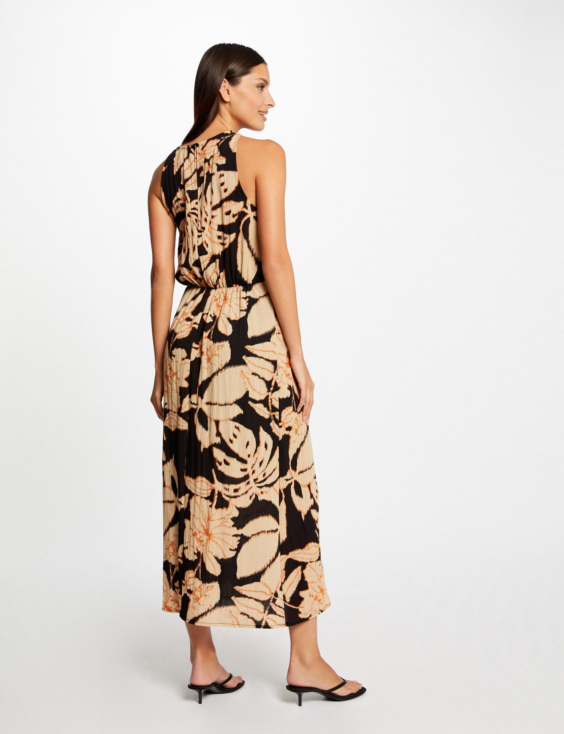 Robe longue droite imprimé végétal multico femme - multico