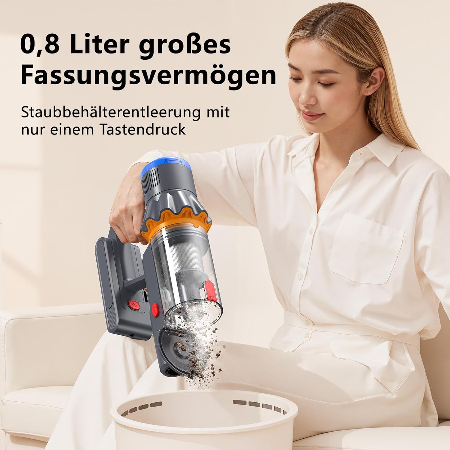Akku Staubsauger, 58000Pa/450W/65Min Staubsauger Kabellos, Akkustaubsauger mit Display & Grün LED, Akku Stabstaubsauger Kabellos Ultraleise, Cordless Akkusauger für Tierhaare/Teppiche/Boden/Auto