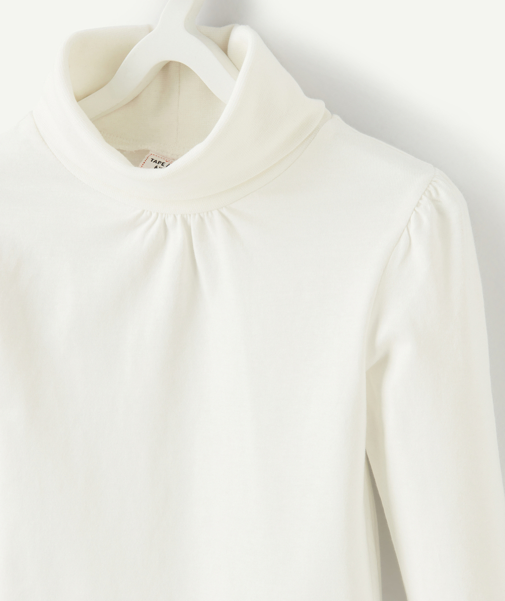 SOUS-PULL FILLE COL ROULÉ BLANC UNI EN COTON