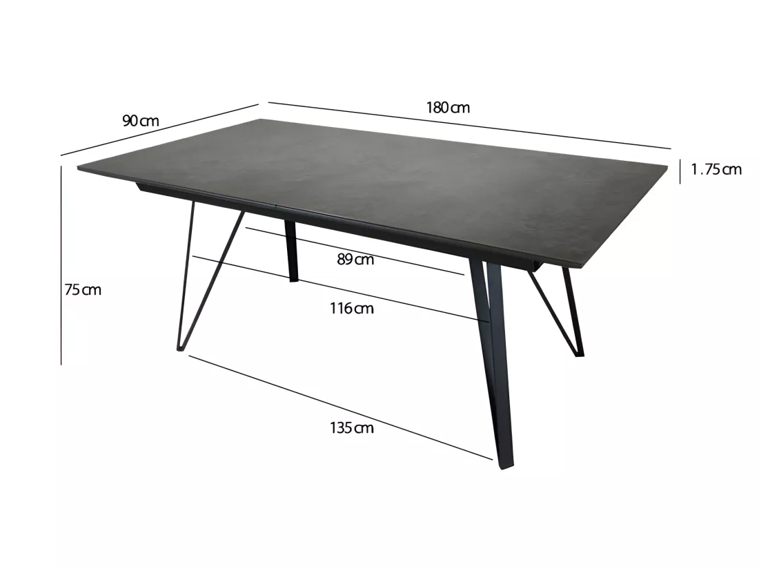 Table extensible 180 à 230 cm gris anthracite en céramique - ONYX