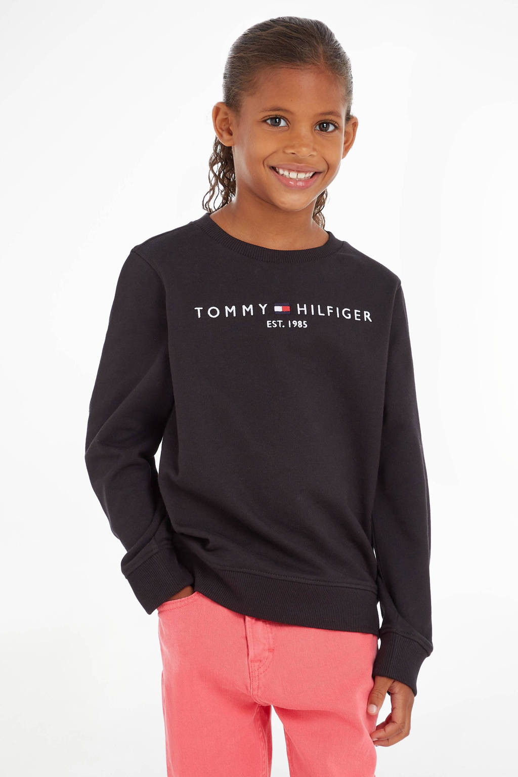 Tommy Hilfiger unisex sweater met logo zwart