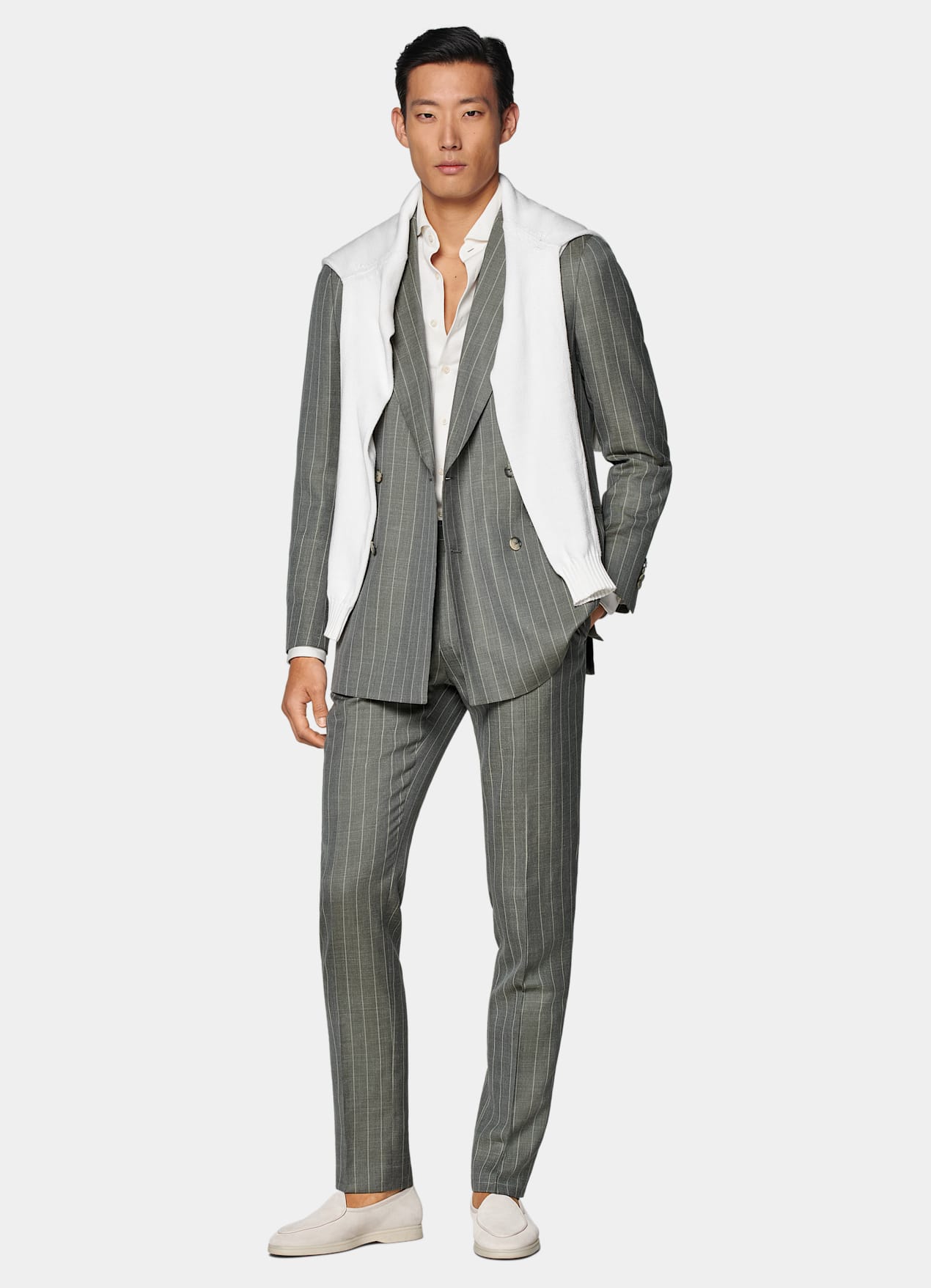 Costume Havana coupe Tailored vert clair à rayures