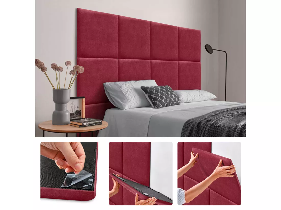 DHOME Lot de 1 Panneaux muraux en tissu auto-adhésifs Panneaux muraux absorbants acoustiques Protection contre les chocs (Rouge, 60x60cm, x1)
