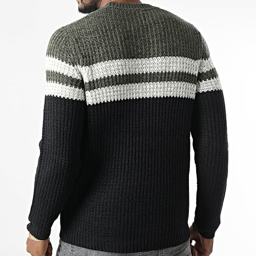Pull Lazlo Noir Vert Kaki Blanc