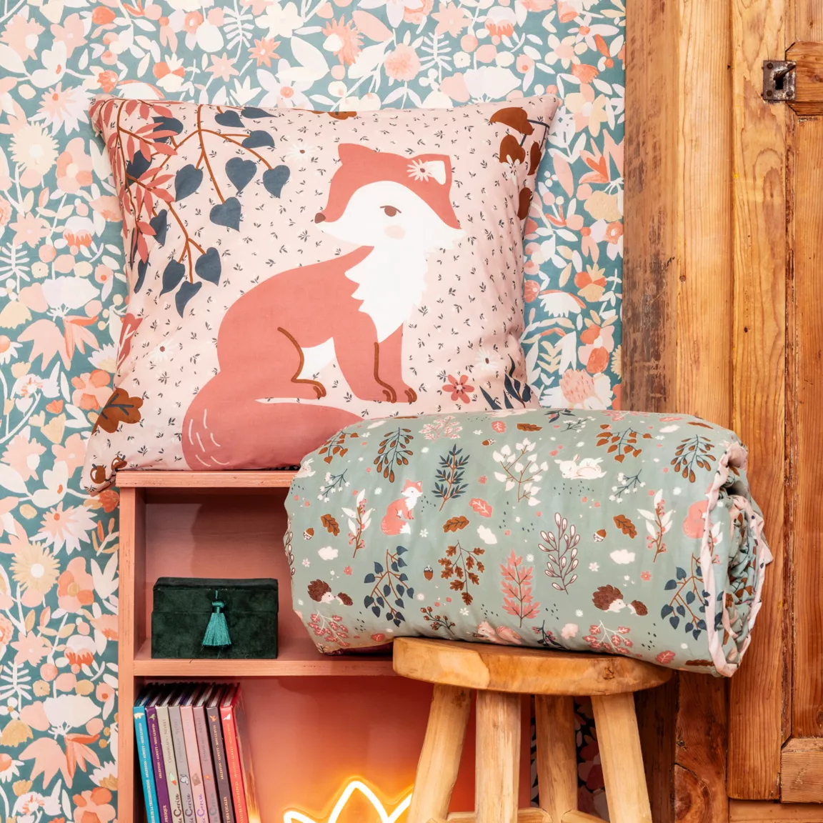 Housse de couette et une taie enfant coton (140 x 200 cm) Tamia Multicolore
