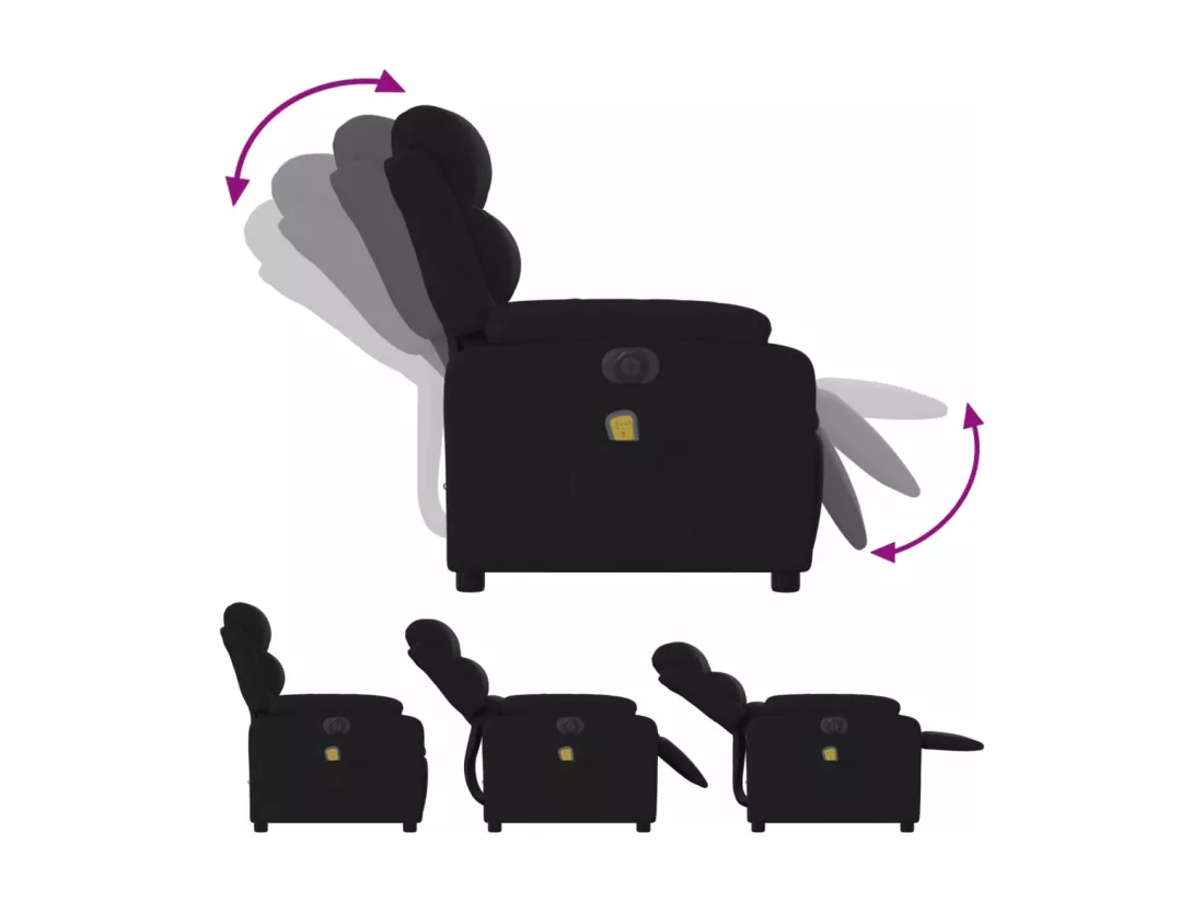 Fauteuil massant inclinable électrique Noir Tissu