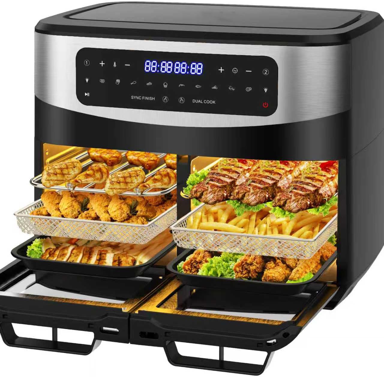 Heißluftfritteuse Dual Zone 12L - XXL Airfryer mit herausnehmbarem Trenner, 2600W Heissluftfritteuse Doppelkammer mit Doppelfenster, 10 Funktionen, Rezepte