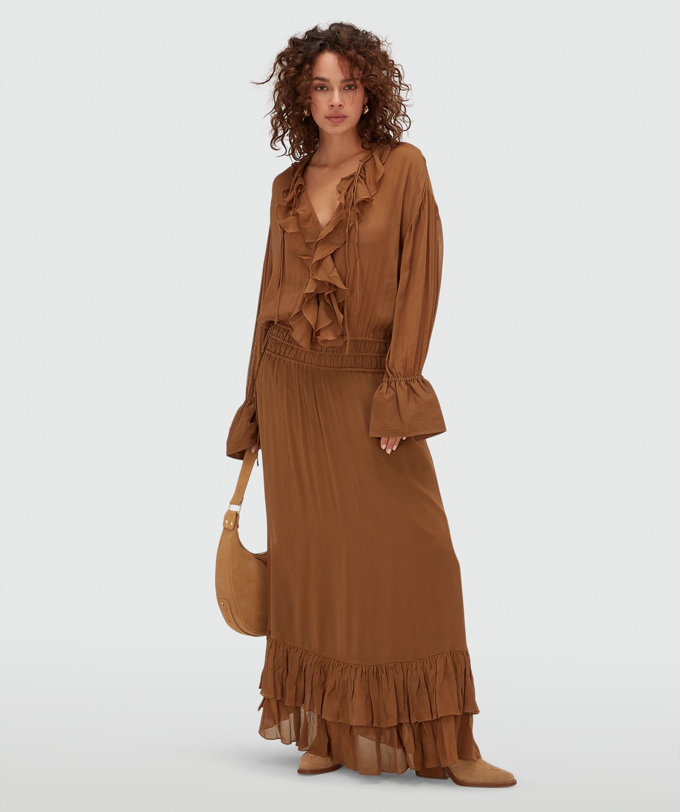 JV-GISELE oversized maxi jurk - mocha brown