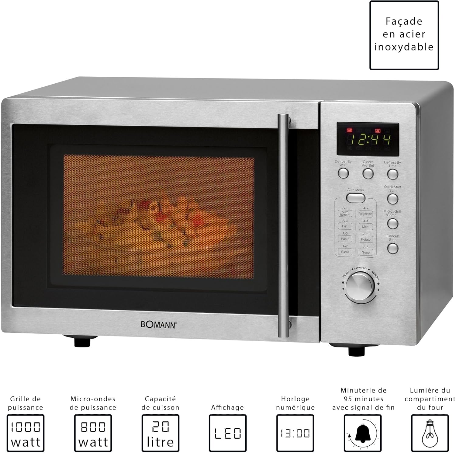 Bomann® Mikrowelle mit Grill | 1000 Watt | platzsparende Mikrowelle Unterbau | 20L Garraum | Mikrowelle klein mit 8 Programmen | Mikrowelle mit Drehteller | MWG 2211 U CB, Silber