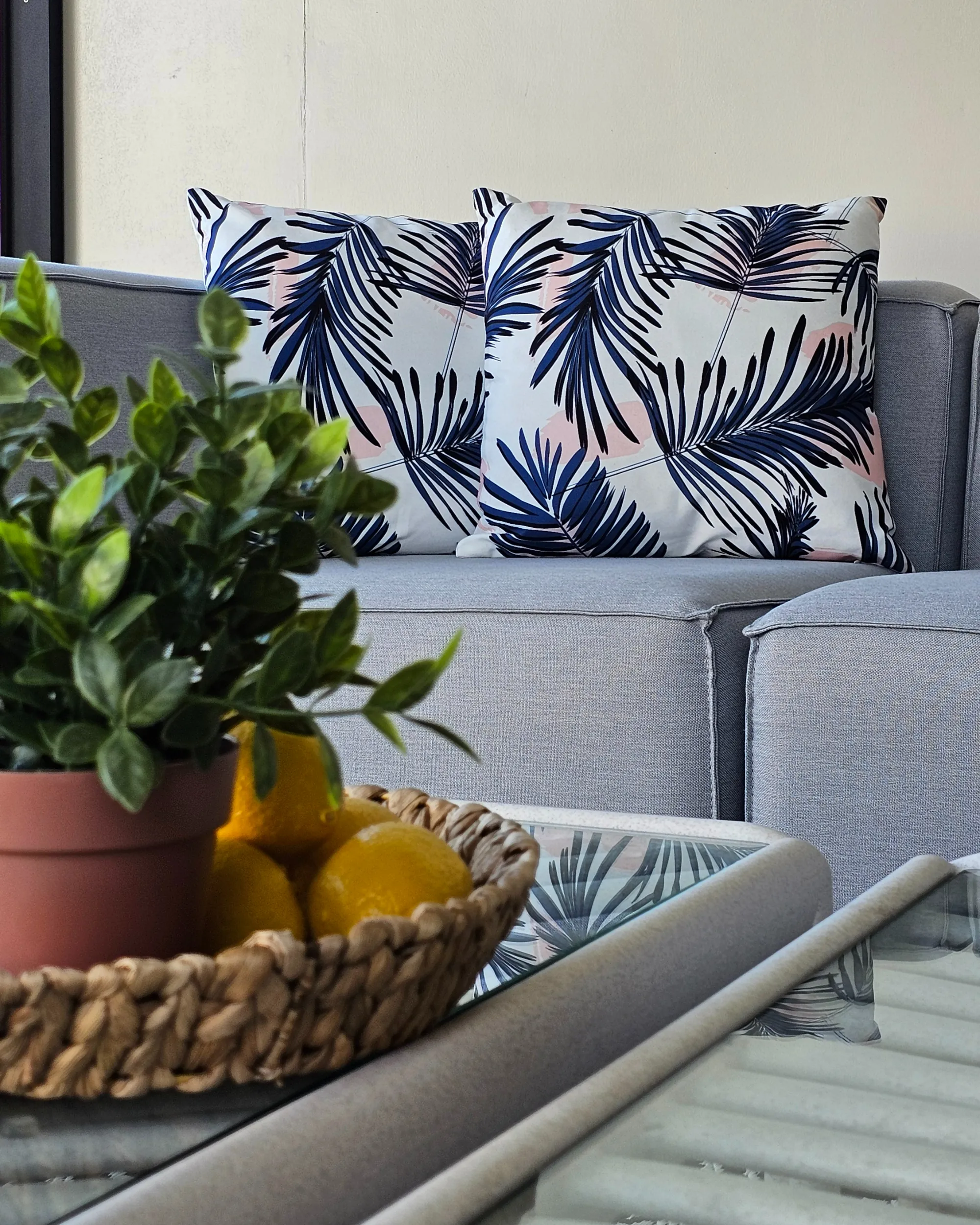 Set van 2 tuinkussens ELATI bladpatroon 45 x 45 cm Marineblauw