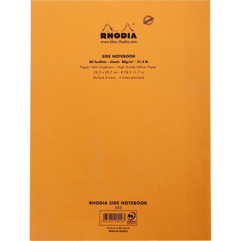 Bloc de cours, format A4, quadrillé, orange, 80 feuilles