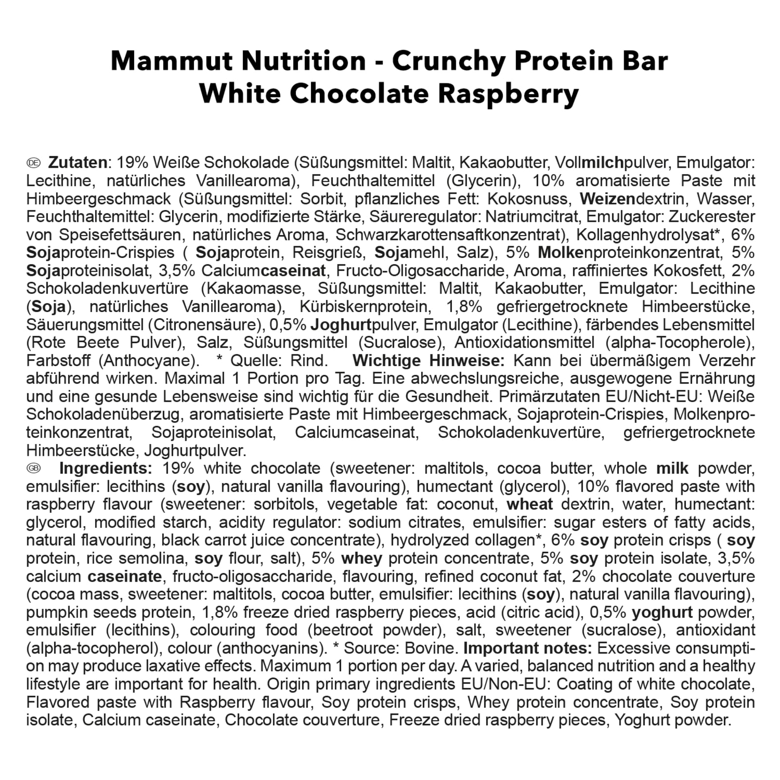Crunchy Protein Bar - 12x45g - Raspberry White Chocolate