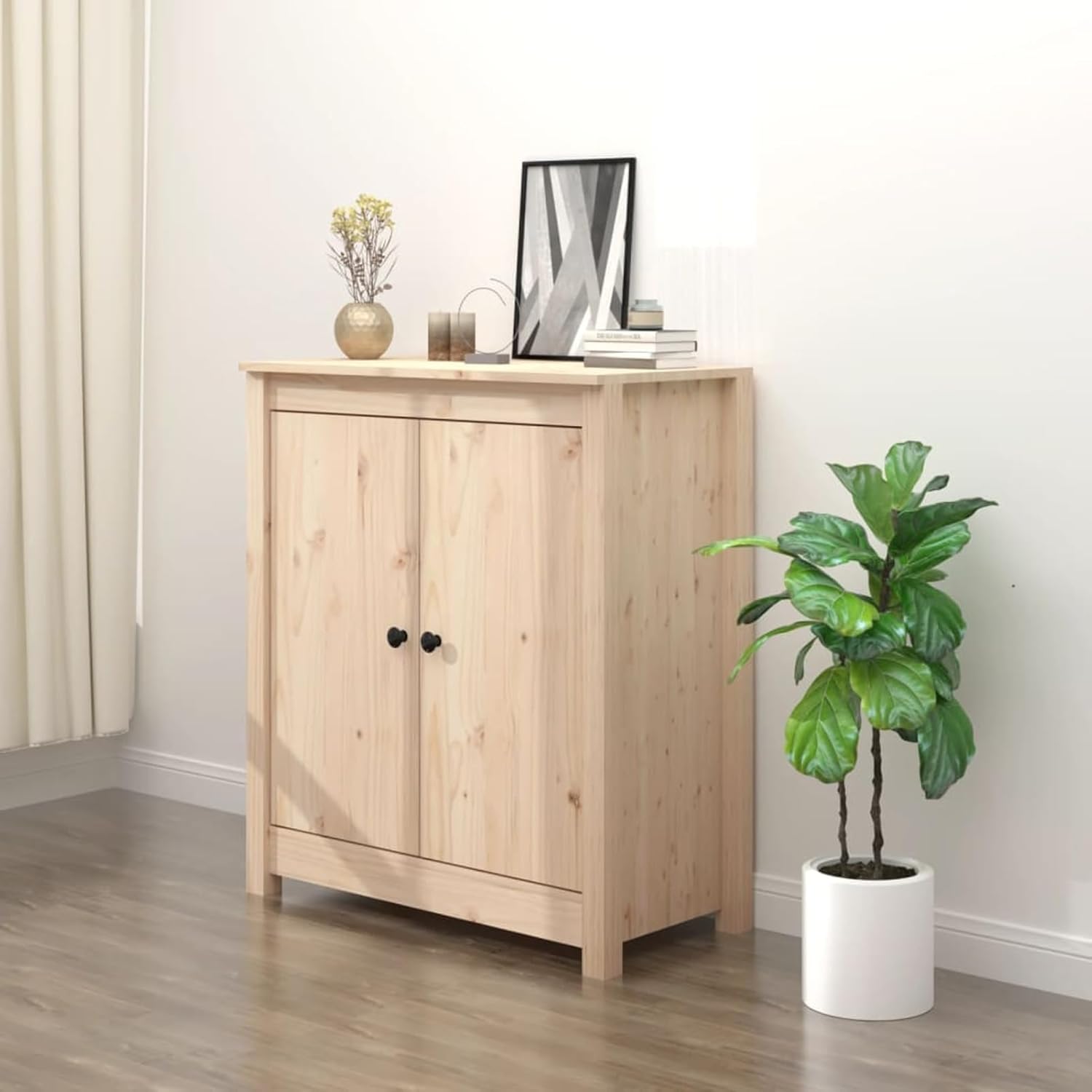 Gecheer Sideboard 70x35x80 cm Massivholz Kiefer, Buffetschrank Flurschrank Kommode Aufbewahrungsschrank für Wohnzimmer Esszimmer Flur813719