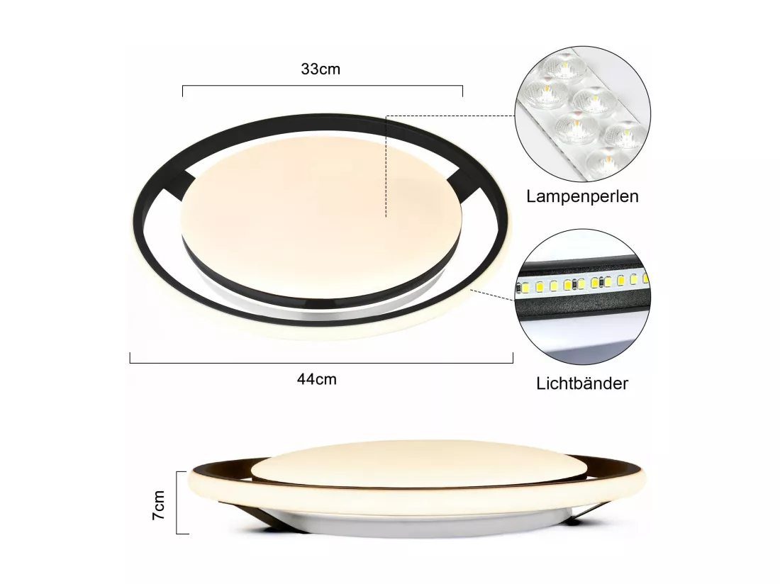 NETTLIFE Plafonnier LED Noir Moderne Télécommande Design Rond Lampe de Salon avec Lampe à Intensité Variable pour Chambre Cuisine Bureau Couloir