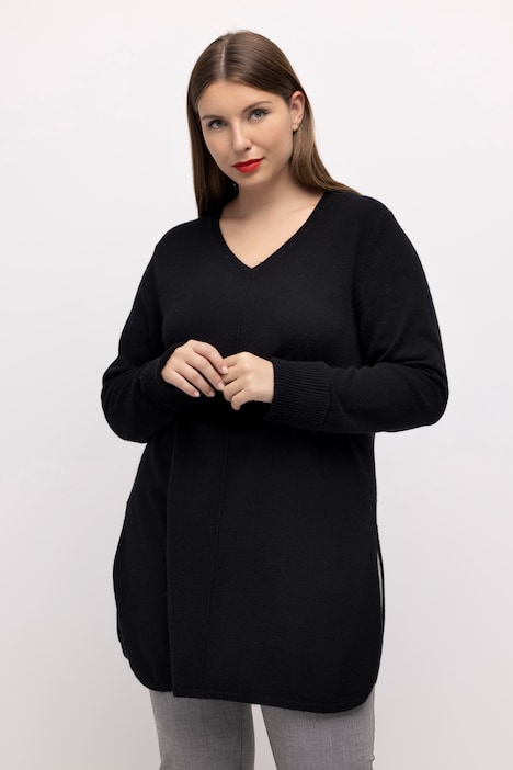 Pullover, edler Wollmix, Biese, V-Ausschnitt, Langarm
