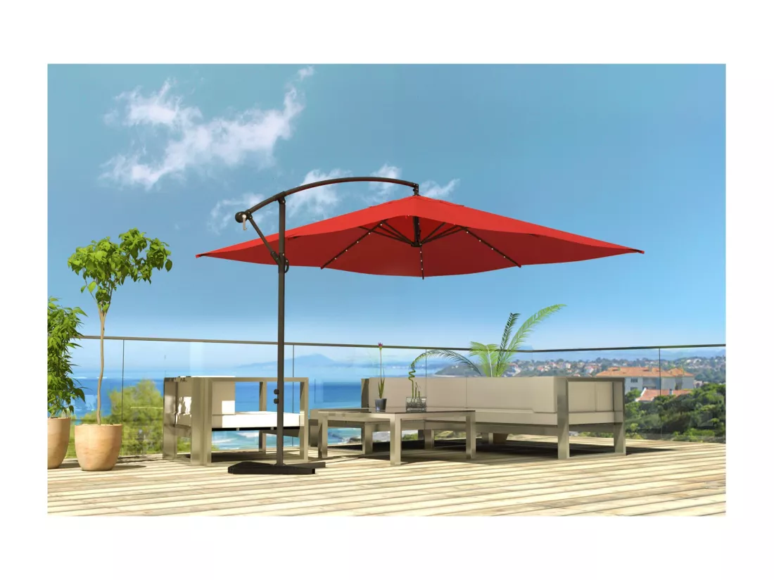 Parasol LED déporté carré 3x3m terracotta SOLENZARA BULLE